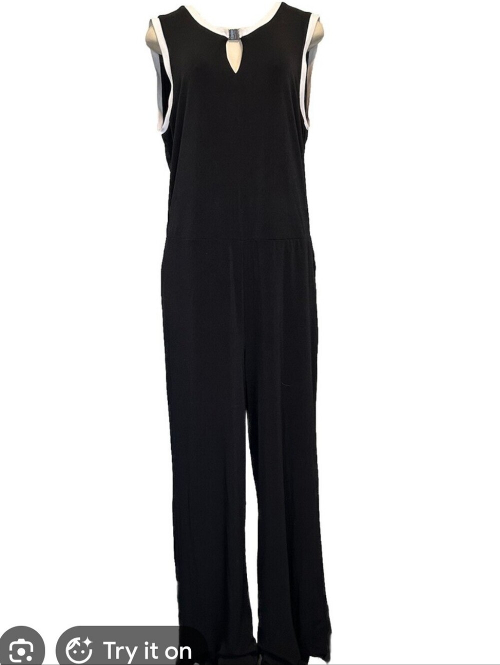 Lauren Ralph Lauren Black Wide Leg Knit Jumpsuit Contrast Trim Size 1X NWT Work